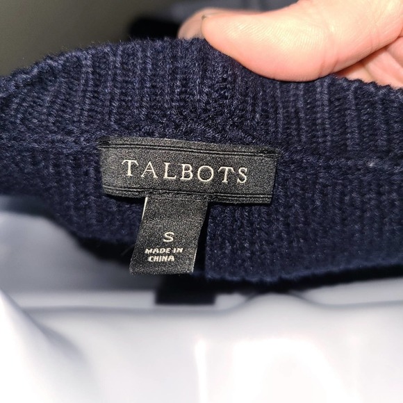 Talbots Navy Lace Up Sweater Size Small Long Sleeves Crew Neck - Picture 4 of 5